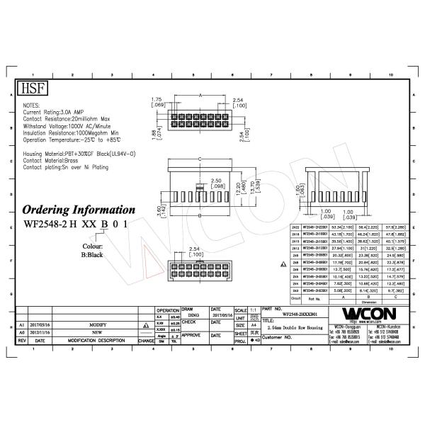 2.54mm Double Row Housing Wire To Board Connector Electrical Wire Connectors