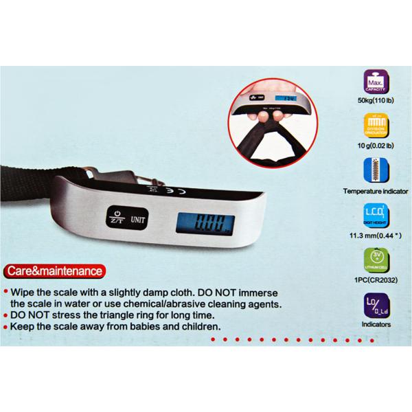 Portable Mini LCD Luggage Electronic Scale Thermometer 50kg Capacity Hanging Digital Weigh