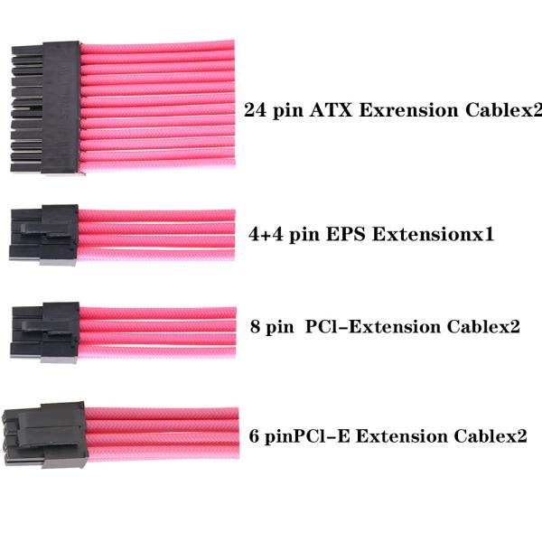 Extension Cable ATX 24pin*1 4+4Pin EPS*1 6+2Pin PCIE*2 Sleeved Power Supply Extension