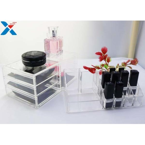 Rectangle Acrylic Makeup Drawer Organizer / Acrylic Cosmetic Organiser ROHS Approved