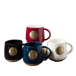 420ml Creative Ceramic Coffee Cups With Copper Fish Scale Pattern