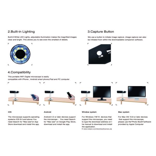 LED USB Wifi Optical Digital Microscope 1080P HD 2MP 1000X Monocular