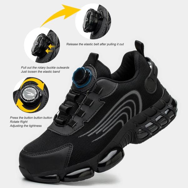 Air-cushioned Sole Black Microfiber Safety Shoes For Industrial Safety