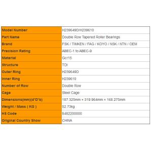 Conical Circle Cone H239649D/H239610 Double Row Tapered Roller Bearing