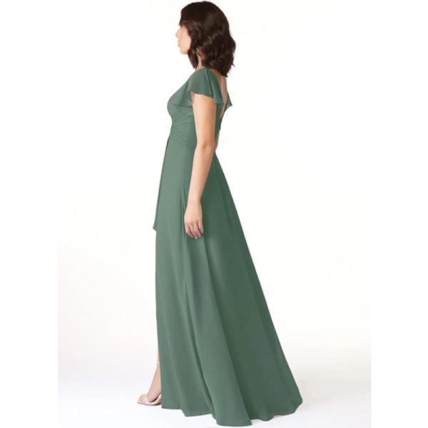 Hot Sale Factory Custom-made Chiffon Long Evening Dress A-Line Princess V-Neck Ruched V back Cap Sleeve