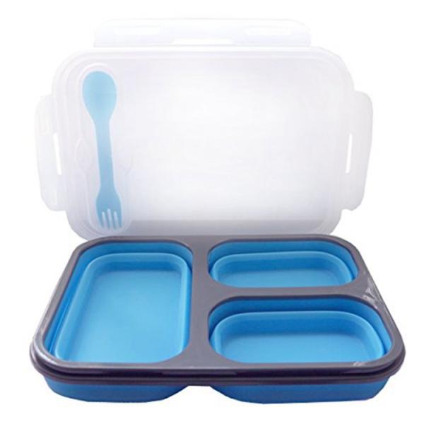 Buy High quality 3 compartment microwaveable collapsible silicone lunch box at wholesale prices