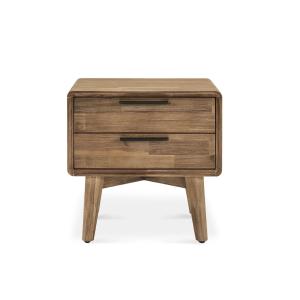 Nordic Modern Walnut Wood Bedside Table with Double Drawer