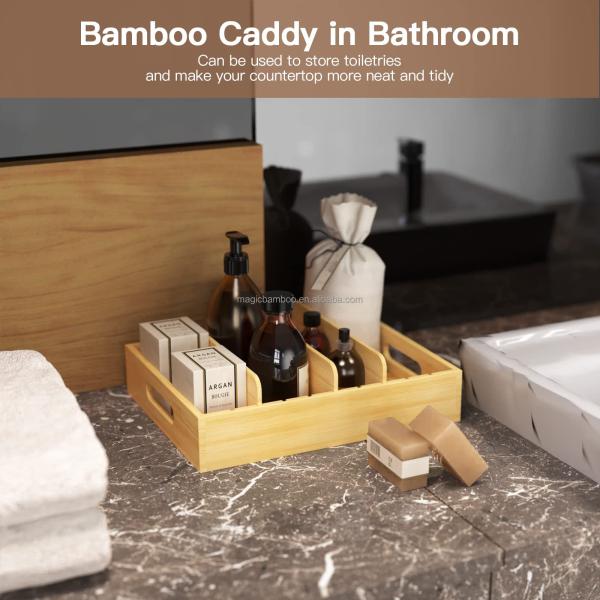 Bamboo Food Container Lid Organizer with Adjustable Dividers 30.49 x 25.41 x 6.36 CM