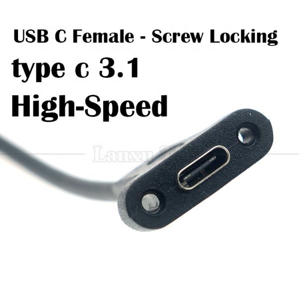 10Gbps 0.3m 1m Male to Female Type C 3.1 Panel Mount Screw Locking Hole USB Extension Cable