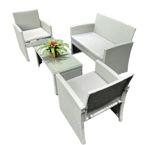 White Rattan Superior Garden Patio Set 4pc Wide Armrest Sofa Set Chair Table Set