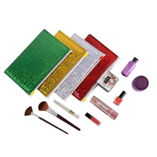 Reusable Metallic Matte Glossy Holographic Zip lockk Bags, Reclosable Cosmetic Packing Bubble Pouch Slider Zipper