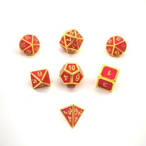 Polished Finish Stock Metal Dice Set For DnD Gold Plating With Red Color
