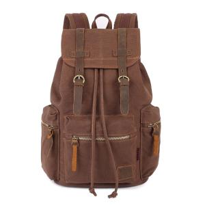 Large Travel Hiking Drawstring Canvas Leather Backpack Women'S Unisex