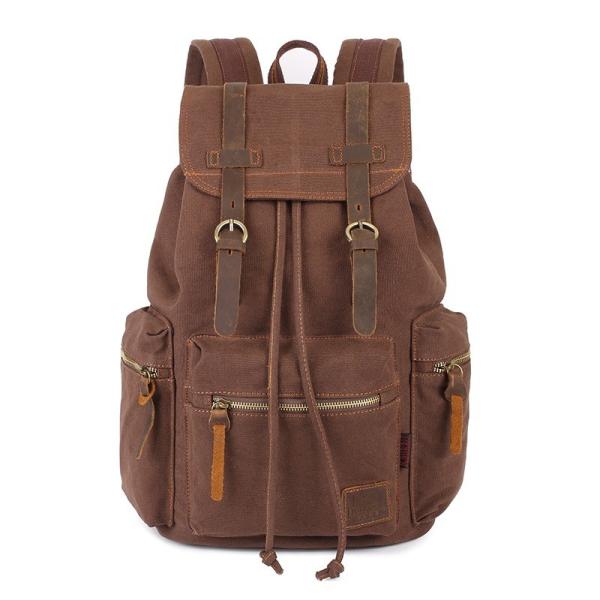Buy Large Travel Hiking Drawstring Canvas Leather Backpack Women'S Unisex at wholesale prices
