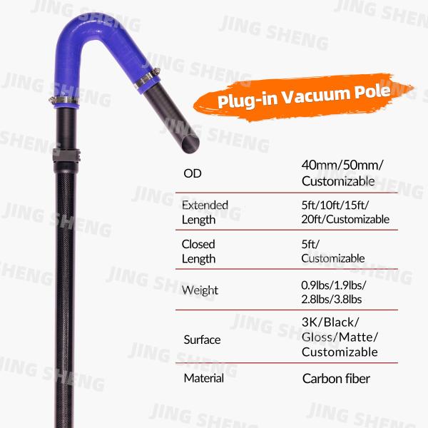 20ft Carbon Fiber Gutter Cleaning Pole with 45°, 90° Blue Silicone Elbows and Carbon Tubing For Households