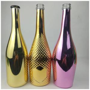 Custom Glass Bottle Round 750ml Empty Gold Plated Champagne Bottle