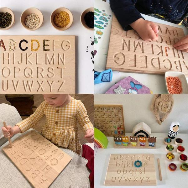 Double-sided Letter Tracking Board,Wooden Alphabet Tracing Board from Montessori Learning Skills Toys,11.55 x 11.45 Inches