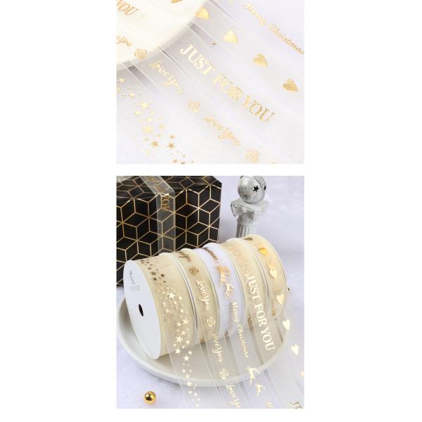 High quality Christmas deer printing for gift packing Transparent organza printed ribbon