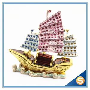 Handmade Metal & Crystal Trinket Box Sailing Shape Jewelry Box SCJ679
