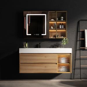 Rectangle Floating Bathroom Cabinet Solid Wood LED Mirror Vanity