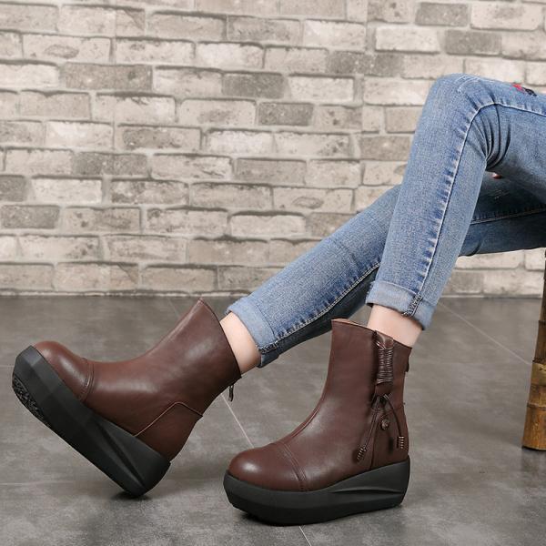 S035 New thick-soled wedges women's boots warm fluffy Martin boots rear zipper