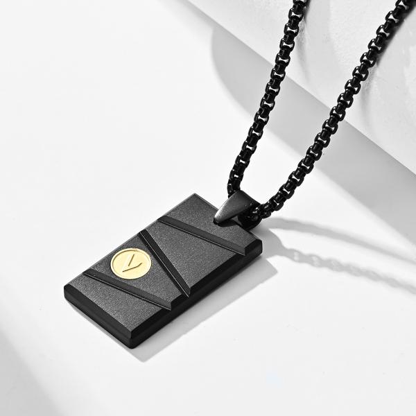 V Letter Embossed Men's Necklace with Square Pendant Simple Numerology Jewelry for Anniversary Occasion