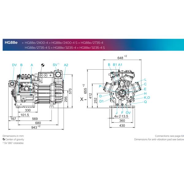 HGX88E/2400-4S HG Semi-Hermetic Refrigeration Compressor R134a 3Phase