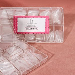 500pcs/box Custom Logo Soft Gel Clear Full Cover Medium Almond Long Coffin Nail