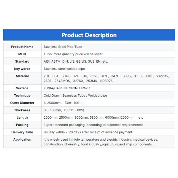 AiSi Mirror Polished Welded Stainless Steel Tube Pipe ASTM A249 A269 A270 A312 A554 SUS 304 304L 316 316L 309S Bending Cutting