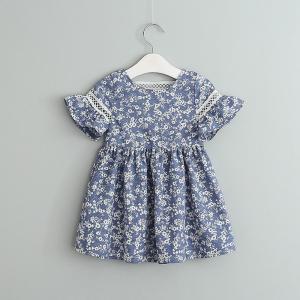 China Summer Children'S Clothing Girls' Cotton Printed Floral Dress Girls Lace Dress on sale