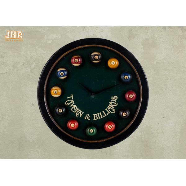 Buy Dark Green Wooden Wall Plaques Fun Billiards Wall Clock at wholesale prices