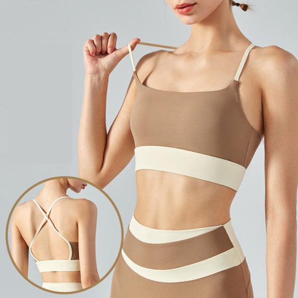Buy Color contrast sports bra shockproof Female Yoga vest bra with bra pad at wholesale prices