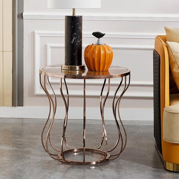 Golden Metal Corner Table Sofa Side Table Round Glass Table Top Bedside Table