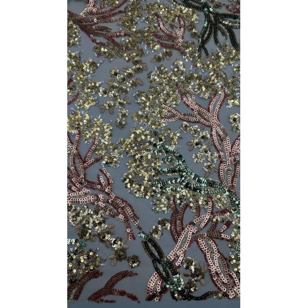 Leafy Sequin Embroidery Lace Fabric Durable and Elegant Luxary Fabric Wedding Party Occasions Sequin Embroidery Fabric