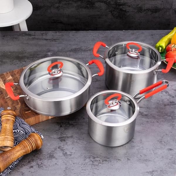 Best Sale 430 Stainless Steel Cooking Soup Pot Set Saucepan Cookware Set With