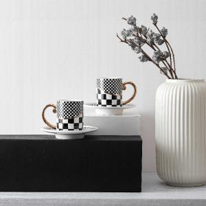 Ceramic Coffee Cups Set And Saucer 100ml Gold Handle Black Espresso Cup