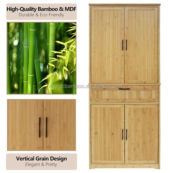 CE Certified Sustainable Bamboo Kitchen Cabinets Pantry With Drawer