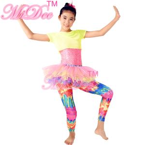 Amiable Dance Competition Costumes Yellow Pink T shirt Skirt Tiers Slender