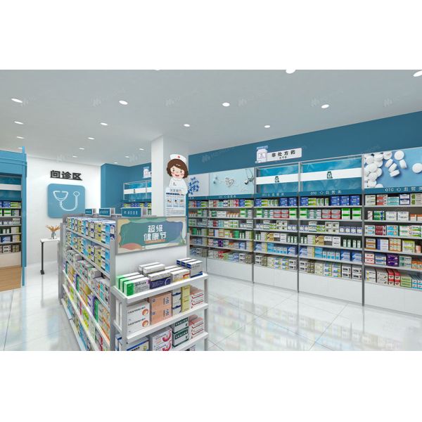 04-XDZYS003 Drugstore Store Shelf Pharmacy Shop Fitting Pharmacy Led Display for Medicine Shop Interior Design
