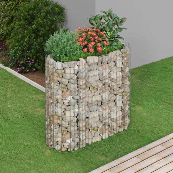 Galvanized Gabion Wall in garden setting