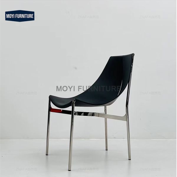 Dining Room Furniture Modern Saddle Leather Chair Stainless Steel Frame Chaise Italian Brown Restaurant Hotel Dining Chair