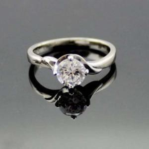 Sterling Silver Ring with Solitaire Round 6mm CZ Diamonds (F16E)