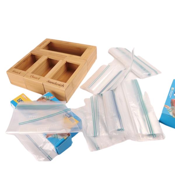 Rectangle Bamboo Ziplock Bag Fresh-Keeping Bag Aluminum Foil Plastic Wrap Storage Organizer For Drawer Separate Style 4