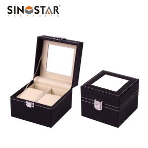 Quality Beige Lining Color Leather Clock Box with Glossy Varnishing Surface Disposal for sale