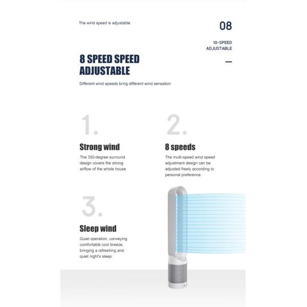 Household 42-inch Air Cooling Bladeless Tower Fan with Air Purifier and Performance