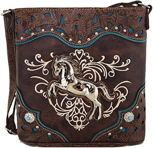 WESTERN STYLE HORSE PURSE EMBROIDERED FLORAL RHINESTONE STUDS CROSSBODY HANDBAGS COWGIRL COUNTRY WOMEN SINGLE SHOULDER B