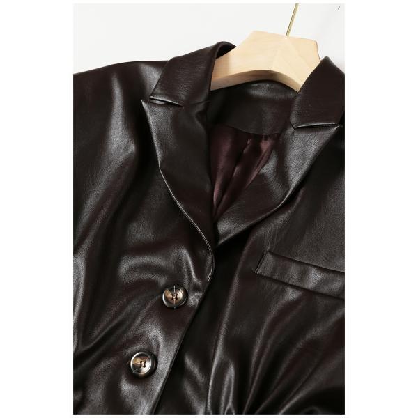 Breathable Women Fashion Drawstring Oversized Midi Winter Pockets Long Leather Jacket Coat PU Jackets