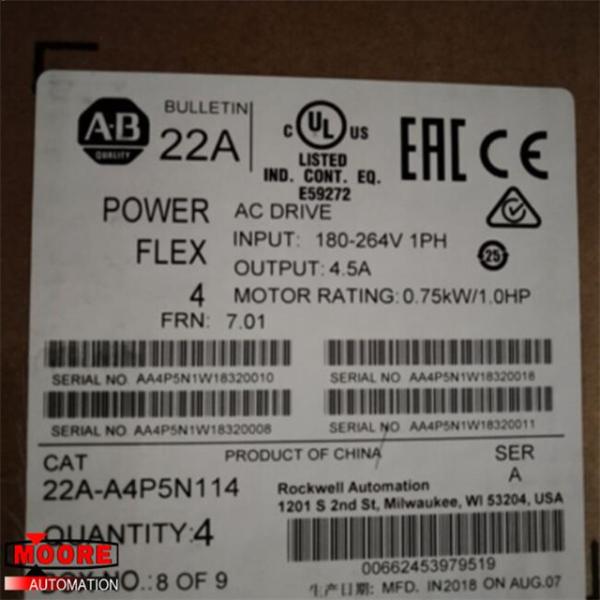Buy 22A-A4P5N114 22AA4P5N114 Allen Bradley PowerFlex 4 Drive with 200-240V AC Power at wholesale prices