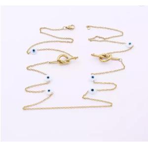Long Stainless Steel Fashion Necklaces Blue Eyeball Mashup Stacked Gold