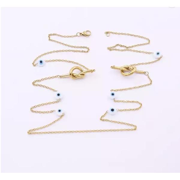 Long Stainless Steel Fashion Necklaces Blue Eyeball Mashup Stacked Gold